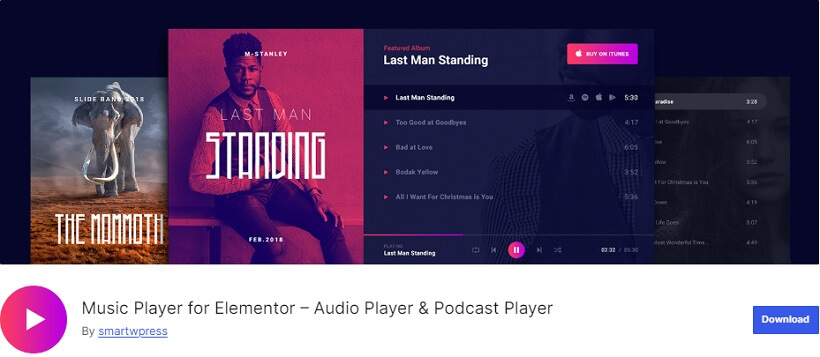 Music Player for Elementor лаконичный